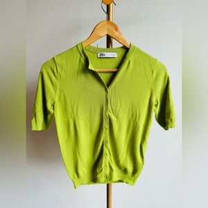 Zara green short sleeve knitwear top size S